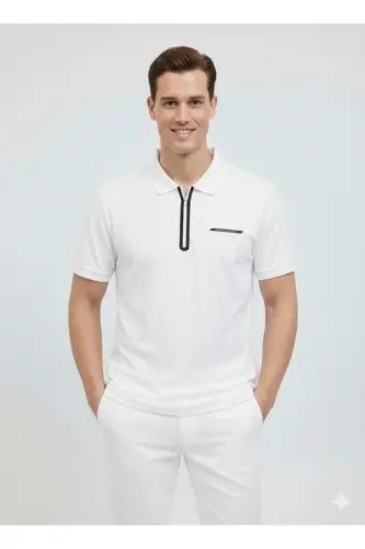 J&J JCOFUSION Pique Polo Yaka Erkak T-ko'ylak Oq-Pike - 7