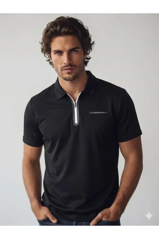 J&J JCOFUSION Pique Polo Yaka Erkek Premium Tişört Siyah-Pike - JACK & JONES