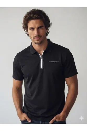 J&J JCOFUSION Pique Polo Yaka Erkek Premium Tişört Siyah-Pike - 1