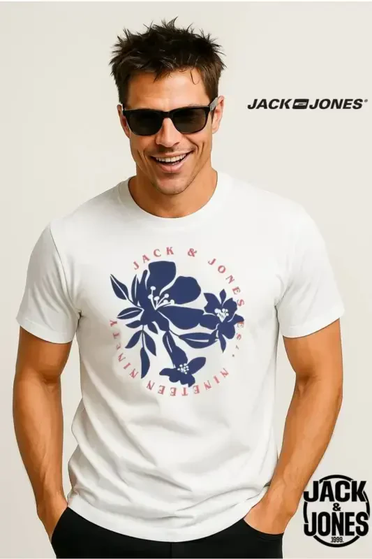 J&J JJDOWN Men's Logo Printed T-Shirt Bright White A1111-Bright White - 1