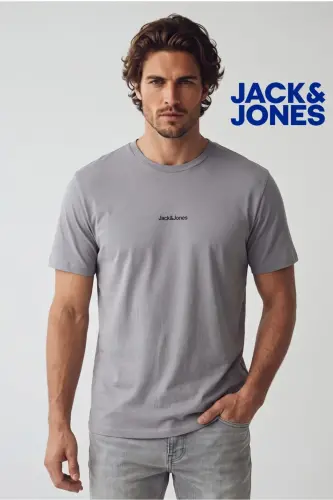 J&J JJMINE Erkek Logolu Sırt Baskılı Tişört Ultimate Grey A0000 - Ultimate Gri-Mine - 1