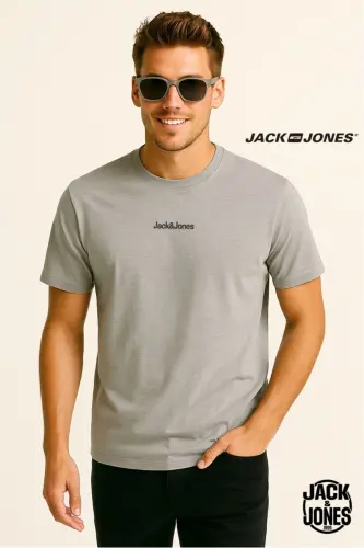 J&J JJMINE Erkek Logolu Sırt Baskılı Tişört Ultimate Grey A0000 - Ultimate Gri-Mine - 6