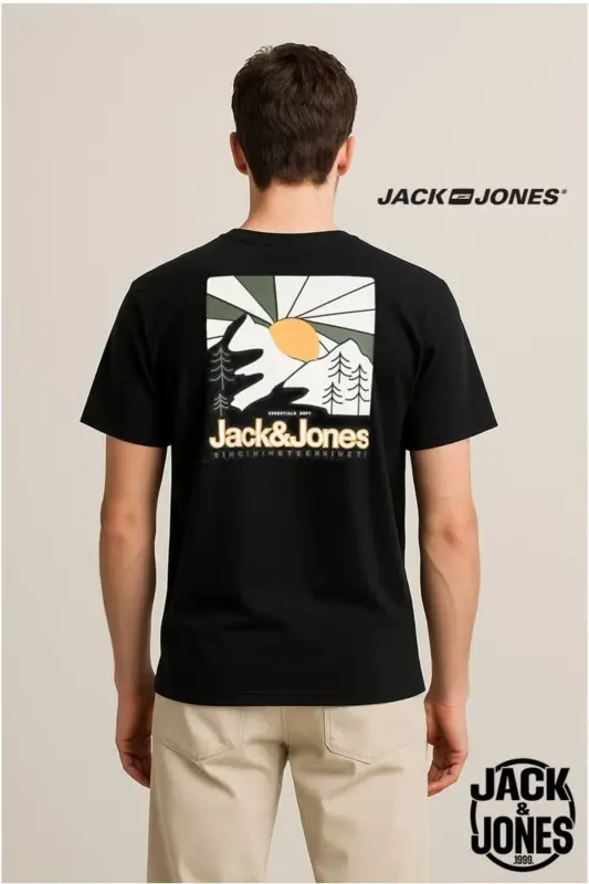 J&J JJMINE Men's Logo Back Print T-Shirt Black A0000-Black - 4