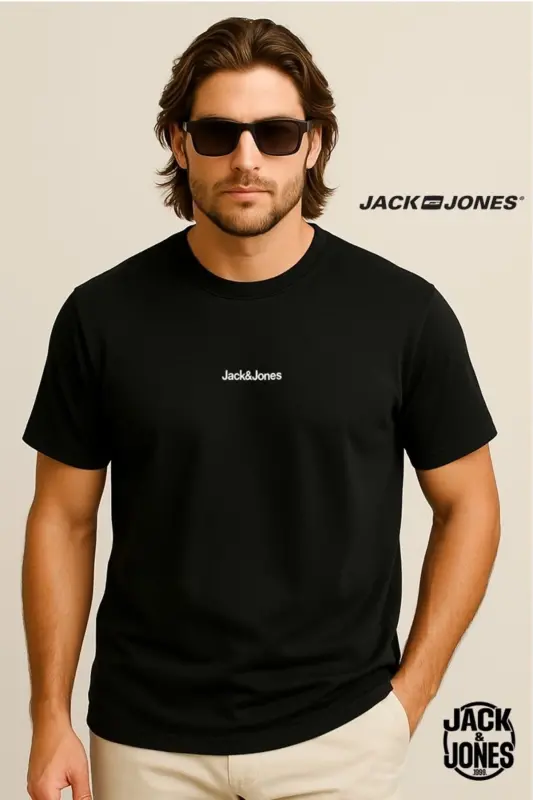 J&J JJMINE Men's Logo Back Print T-Shirt Black A0000-Black - 6