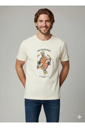 J&J JORANATOMY SKULL Erkek Logo Baskılı Tişört Antique White A0000 - Antique White-Down - 1