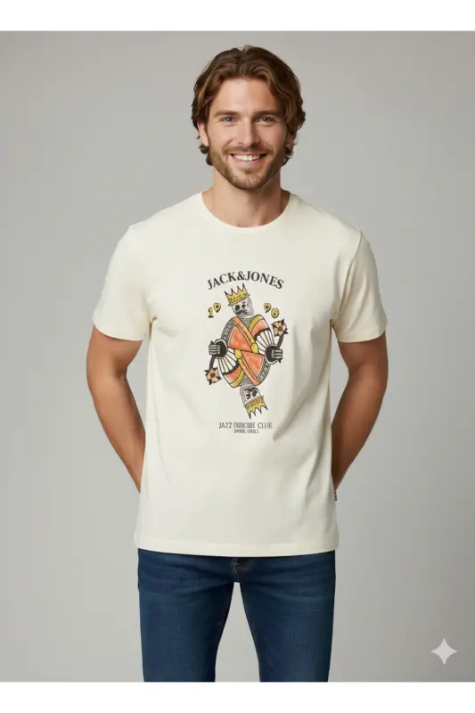 J&J JORANATOMY SKULL Erkek Logo Baskılı Tişört Antique White A0000 - Antique White-Down - 1