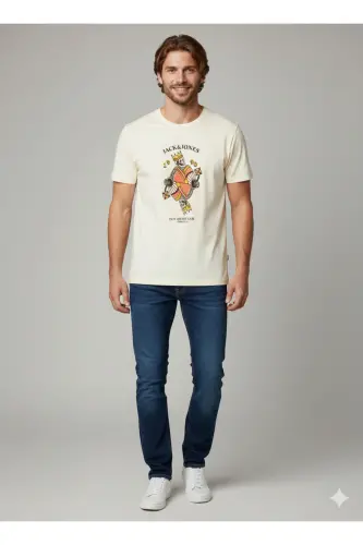 J&J JORANATOMY SKULL Erkek Logo Baskılı Tişört Antique White A0000 - Antique White-Down - 4