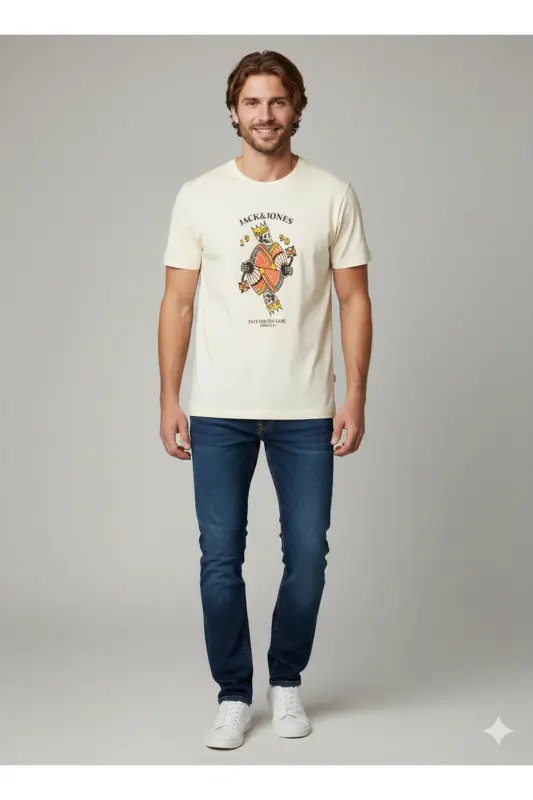 J&J JORANATOMY SKULL Erkek Logo Baskılı Tişört Antique White A0000 - Antique White-Down - 4