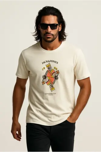 J&J JORANATOMY SKULL Erkek Logo Baskılı Tişört Antique White A0000 - Antique White-Down - 6