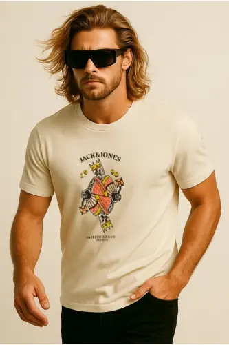 J&J JORANATOMY SKULL Erkek Logo Baskılı Tişört Antique White A0000 - Antique White-Down - 7