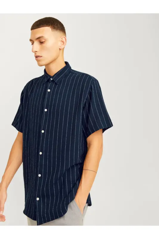 J&J JORJOSHUA Erkek Kısa Kol Gömlek Lacivert 12262660-Sky Captain - 7