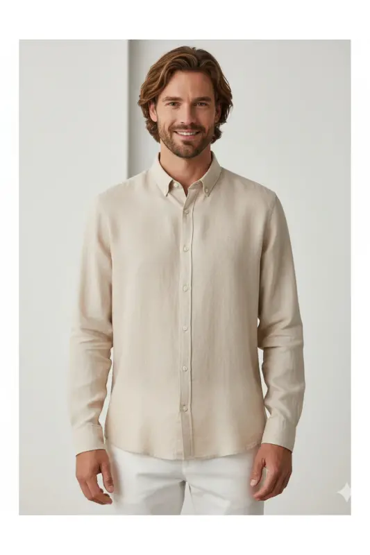 J&J Lifestyle Trendy Fashion Erkek Günlük Gömlek - Beige / Sand - 1