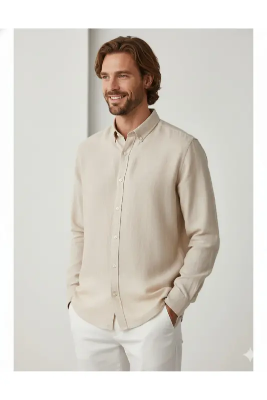 J&J Lifestyle Trendy Fashion Erkek Günlük Gömlek - Beige / Sand - 3