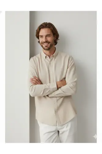 J&J Lifestyle Trendy Fashion Erkek Günlük Gömlek - Beige / Sand - 4