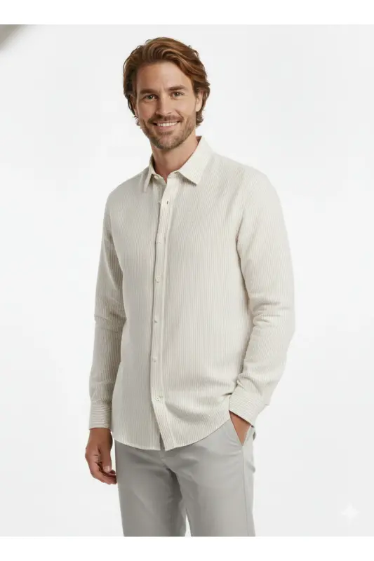 J&J Lifestyle Trendy Fashion Erkek Günlük Gömlek-Ecru / Crokery - JACK & JONES