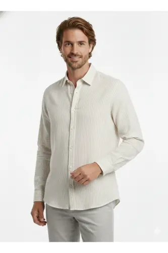 J&J Lifestyle Trendy Fashion Erkek Günlük Gömlek-Ecru / Crokery - 6