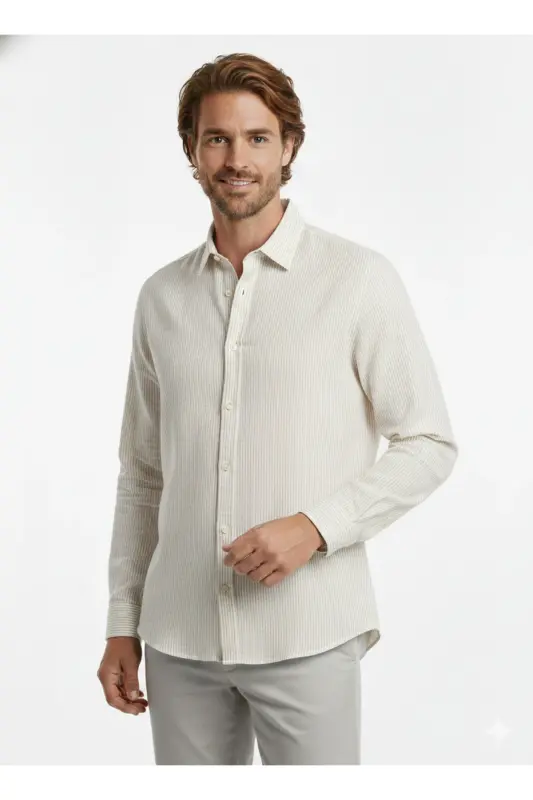 J&J Lifestyle Trendy Fashion Erkek Günlük Gömlek-Ecru / Crokery - 6