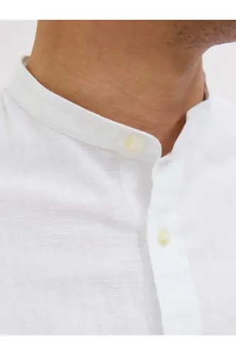 J&J Lifestyle Trendy Fashion Erkek Günlük Hakim Yaka Gömlek-Beyaz / Summer Fig - 3