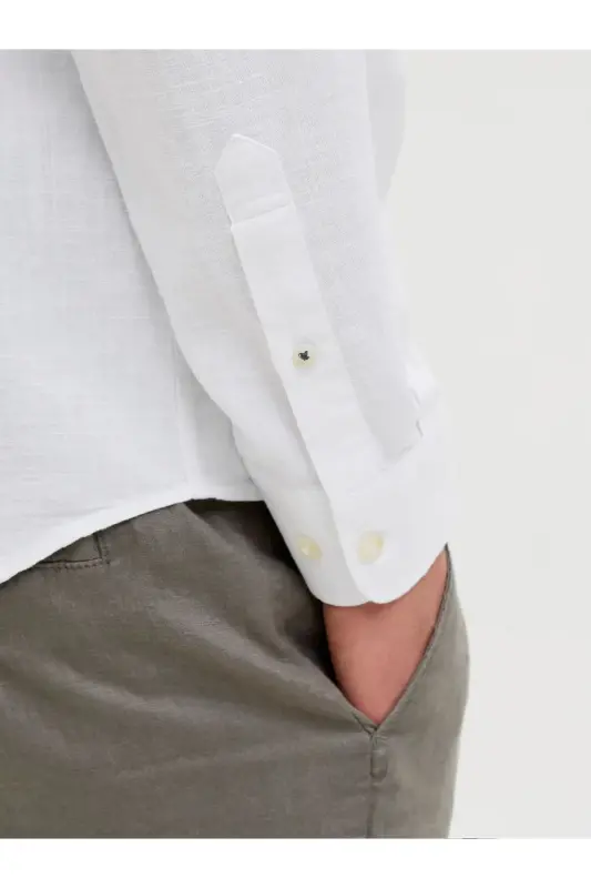J&J Lifestyle Trendy Fashion Erkek Günlük Hakim Yaka Gömlek-Beyaz / Summer Fig - 4