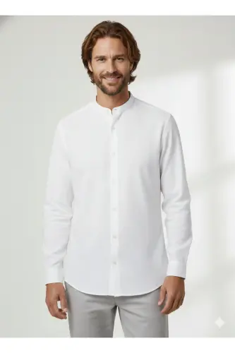 J&J Lifestyle Trendy Fashion Erkek Günlük Hakim Yaka Gömlek - Beyaz / Summer Fig 