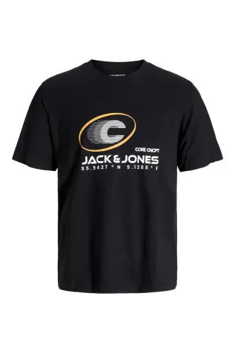 J&J Logo Bisiklet Yaka Günlük Tişört-Black - 2