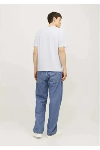 J&J Logo Bisiklet Yaka Günlük Tişört-White - 6