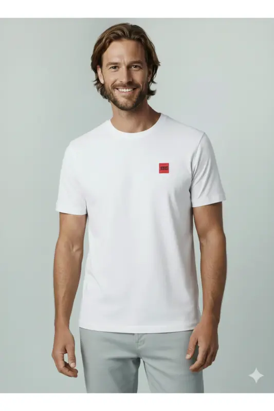 J&J Logo Bisiklet Yaka Günlük Tişört-White - 3