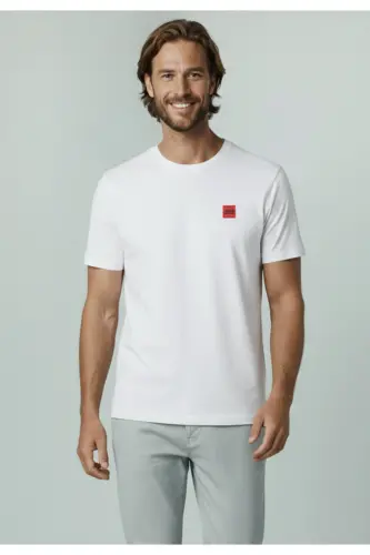 J&J Logo Bisiklet Yaka Günlük Tişört-White - 4