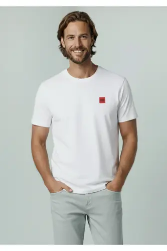 J&J Logo Bisiklet Yaka Günlük Tişört-White - 5