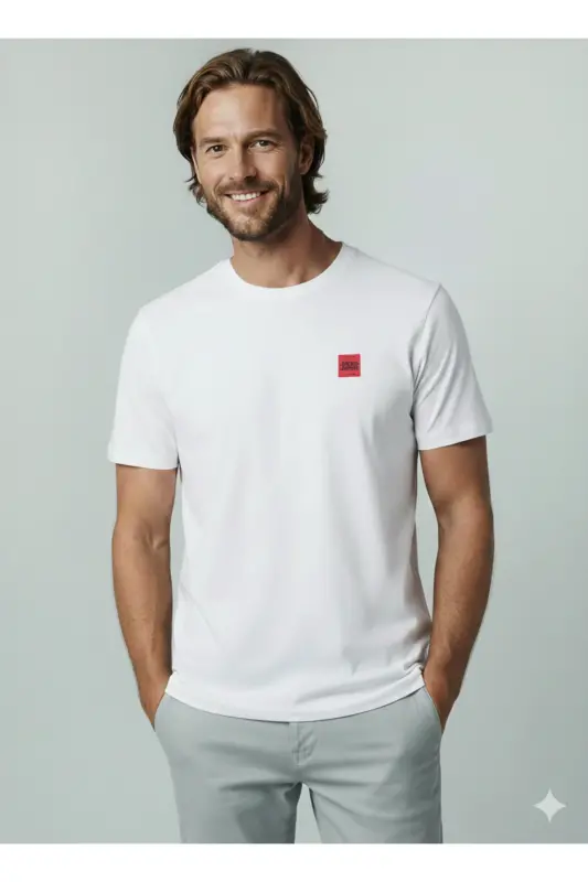 J&J Logo Bisiklet Yaka Günlük Tişört-White - JACK & JONES
