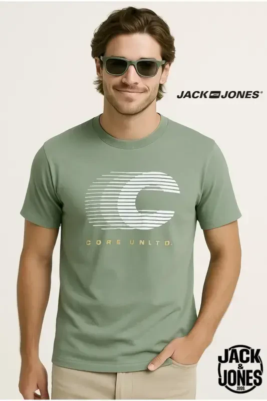 J&J Men's Logo Printed T-Shirt Green-Sea Spray Green - JACK & JONES