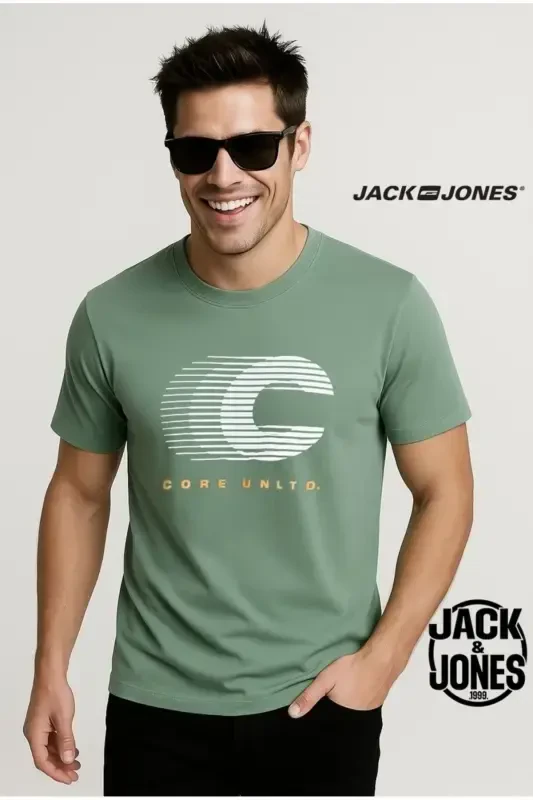 J&J Men's Logo Printed T-Shirt Green-Sea Spray Green - 5