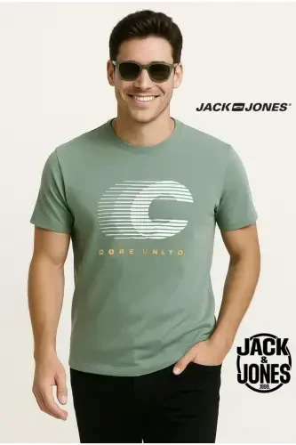 J&J Men's Logo Printed T-Shirt Green-Sea Spray Green - 7