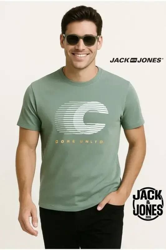 J&J Men's Logo Printed T-Shirt Green-Sea Spray Green - 7