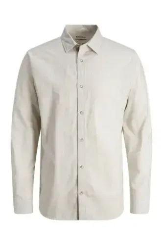 J&J Sand Beige Men's Linen Long Sleeve Shirt - 1