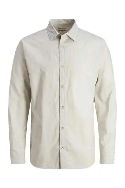 J&J Sand Beige Men's Linen Long Sleeve Shirt - JACK & JONES