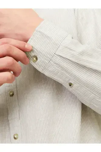 J&J Sand Beige Men's Linen Long Sleeve Shirt - JACK & JONES (1)