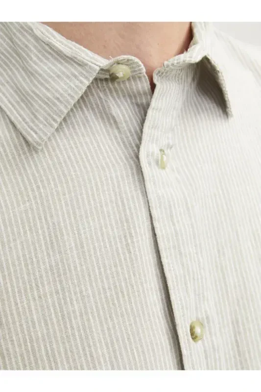 J&J Sand Beige Men's Linen Long Sleeve Shirt - 3