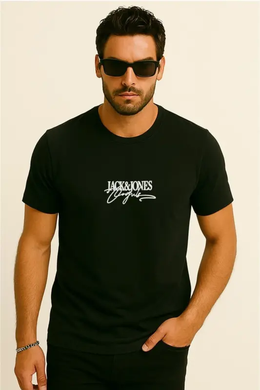 J&J T-Shirt Erkek Logo Baskılı Tişört Black Brandy - Black-Brandy Crew - 1