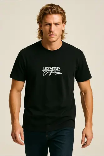 J&J T-Shirt Erkek Logo Baskılı Tişört Black Brandy - Black-Brandy Crew - 3