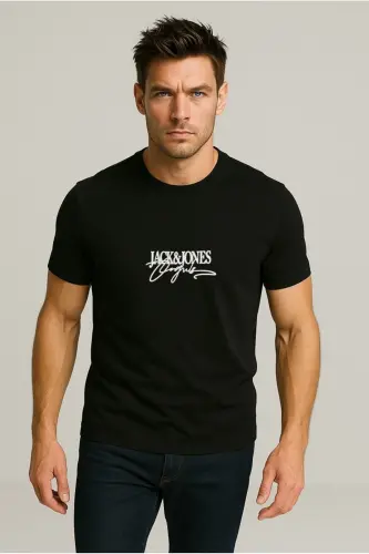 J&J T-Shirt Erkek Logo Baskılı Tişört Black Brandy - Black-Brandy Crew - 4