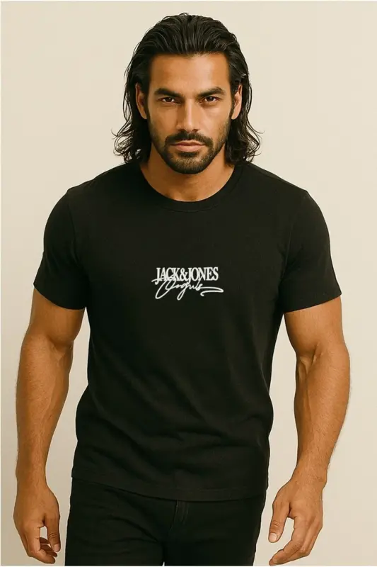 J&J T-Shirt Erkek Logo Baskılı Tişört Black Brandy - Black-Brandy Crew - 5