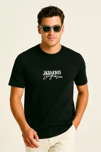 J&J T-Shirt Erkek Logo Baskılı Tişört Black Brandy - Black-Brandy Crew - 7