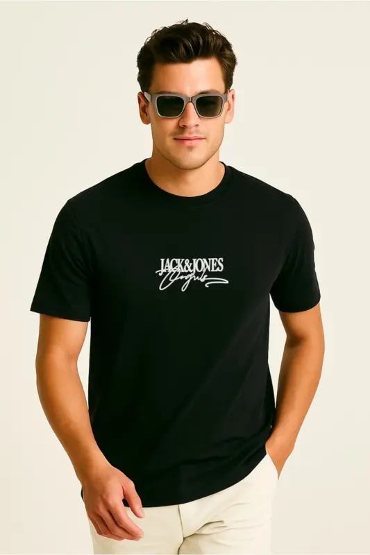 J&J T-Shirt Erkek Logo Baskılı Tişört Black Brandy - Black-Brandy Crew - 7