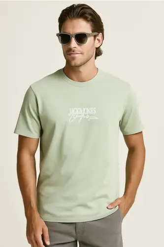 J&J T-Shirt Erkek Logo Baskılı Tişört Green Brandy - Green-Brandy Crew - 1
