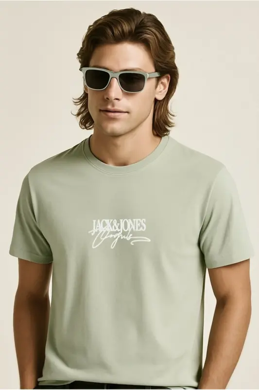 J&J T-Shirt Erkek Logo Baskılı Tişört Green Brandy - Green-Brandy Crew - 5