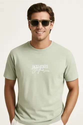 J&J T-Shirt Erkek Logo Baskılı Tişört Green Brandy - Green-Brandy Crew - 7