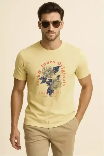 J&J T-Shirt Men's Logo Printed T-Shirt Yellow-Yellow - 1