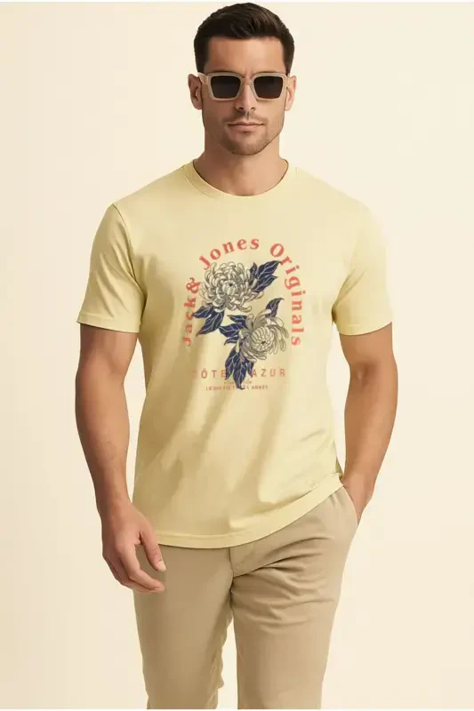 J&J T-Shirt Men's Logo Printed T-Shirt Yellow-Yellow - 6