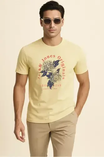 J&J T-Shirt Мужская Футболка с Логотипом Желто-Желтый - 7